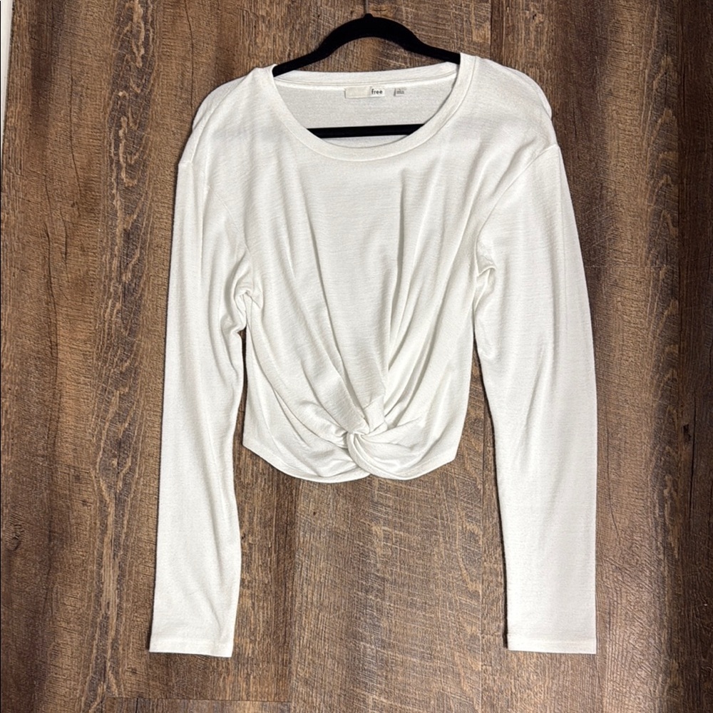 Aritzia White Long Sleeve Crop Tie Front Blouse